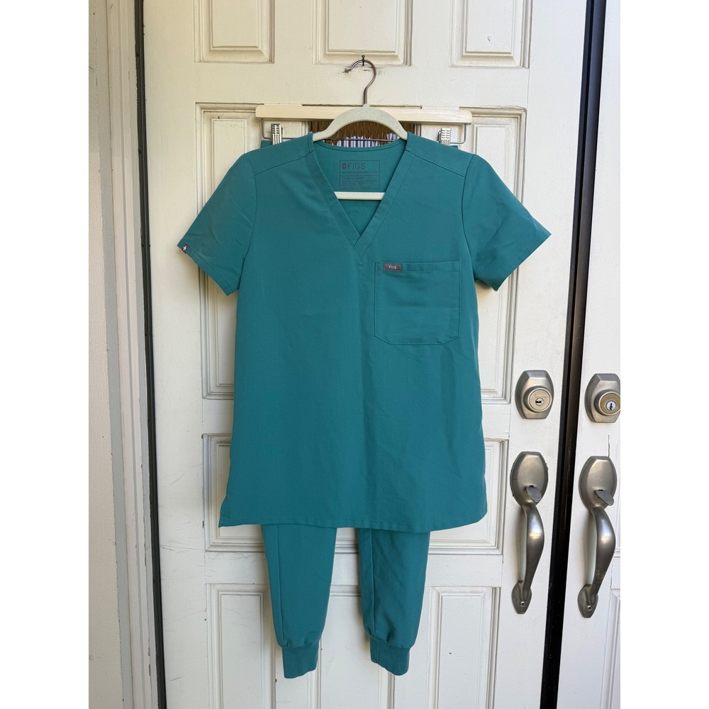FIGS Cactus Green Catarina Top XS and Jogger Pants XXS Scrub Set V-Neck FW1000
